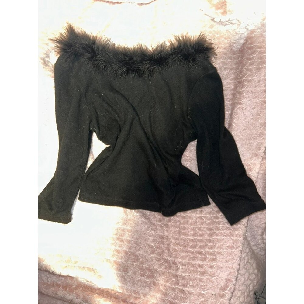 off shoulder faux fur top